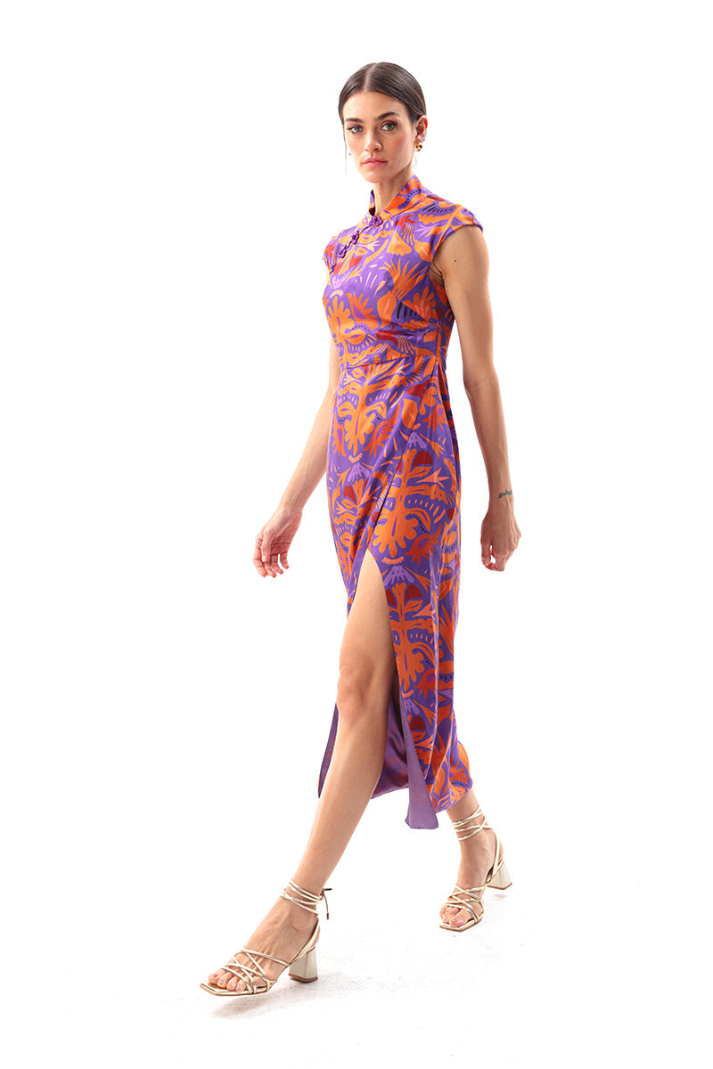 Movom Swimwear-Mauve Maxi Cheongsam Dress-Elbise-2-fleurdirect.live