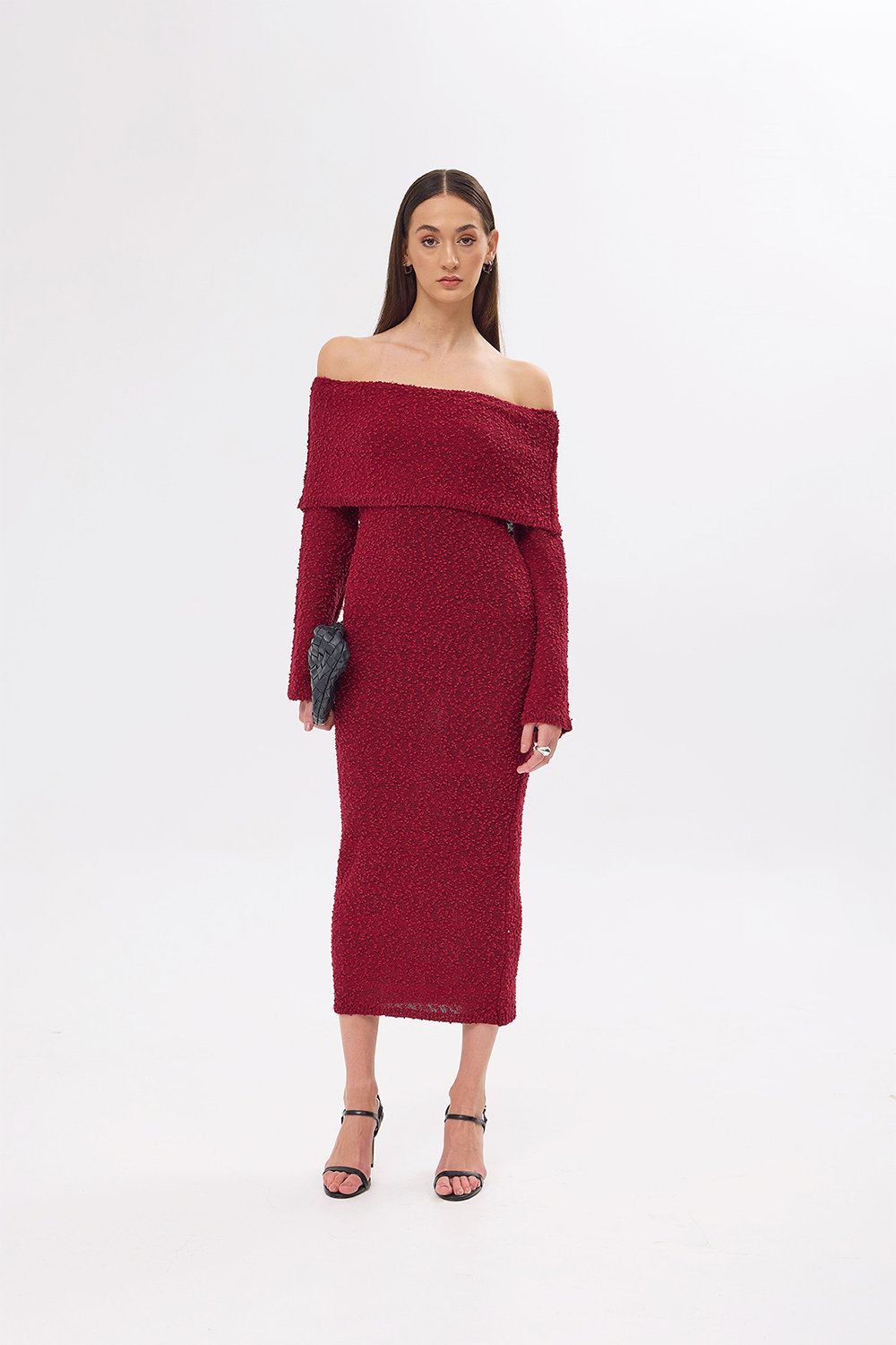Mozto-Dora Knitted Burgundy Dress-Elbise-1-fleurdirect.live