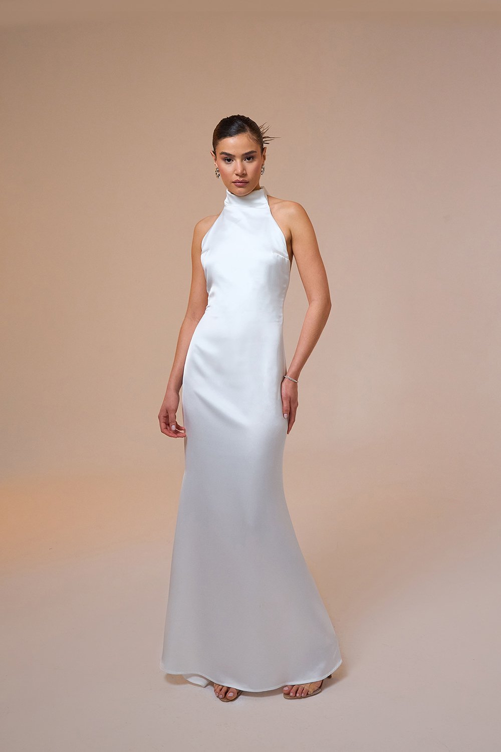 Mozto-Halley Halter Yaka Maxi Beyaz Saten Elbise-Elbise-3-fleurdirect.live