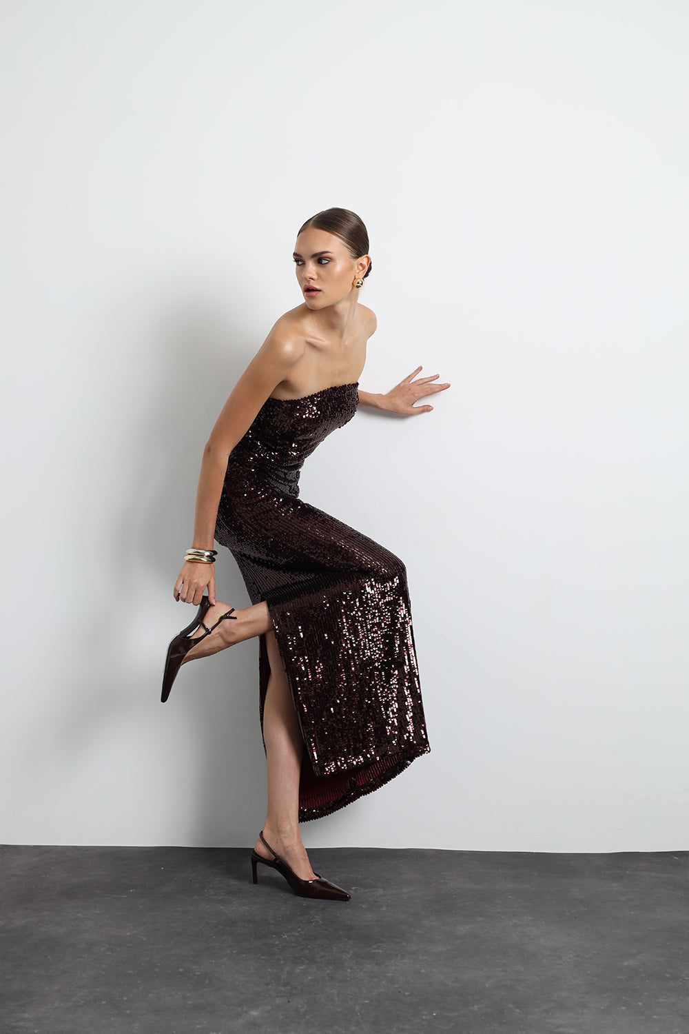 Marisse Straplez Payet Bordo Maxi Elbise - 7