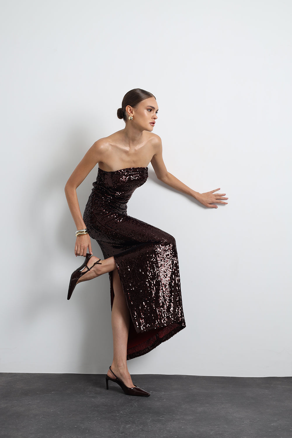 Marisse Straplez Payet Bordo Maxi Elbise - 8