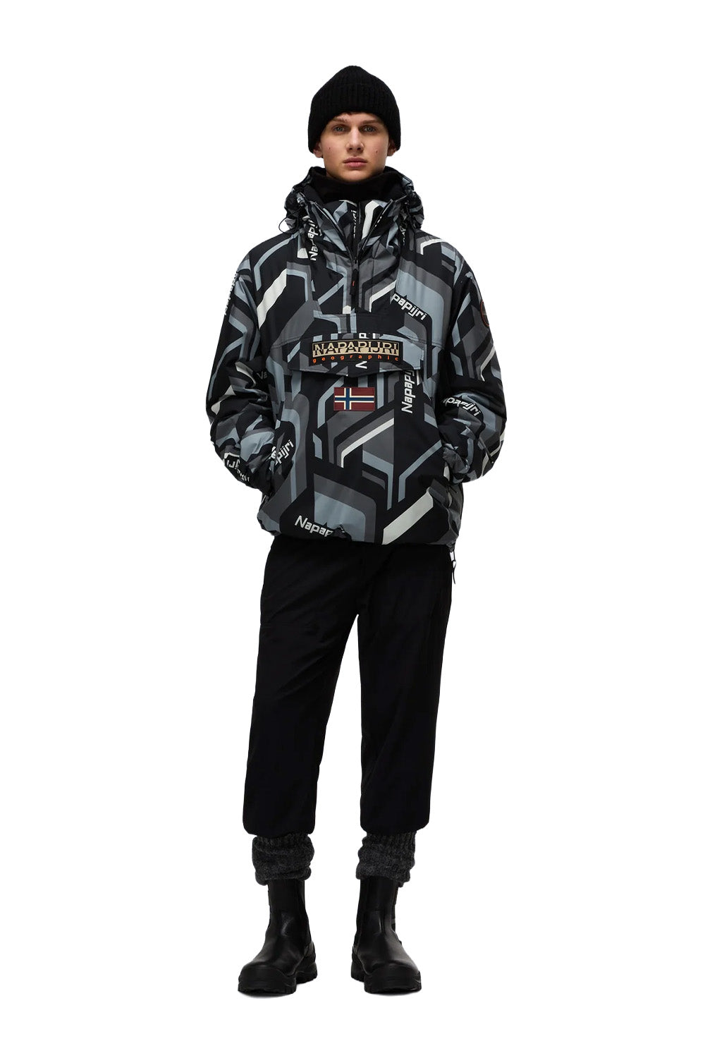 Napapijri-Rainforest Next Anorak Jacket Siyah/Gri Erkek Mont-Mont-4-fleurdirect.live