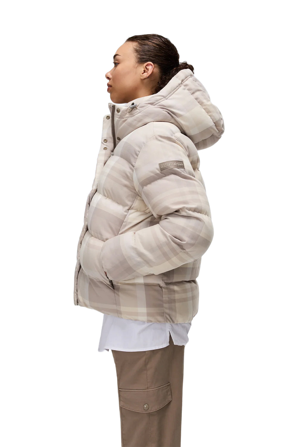 Napapijri-Napapijri ThermoFibre® Glane Check Puffer CORDURA® Jacket Ekoseli Krem Kadın Mont-Mont-10-fleurdirect.live