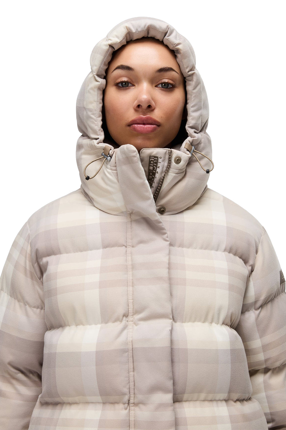 Napapijri-Napapijri ThermoFibre® Glane Check Puffer CORDURA® Jacket Ekoseli Krem Kadın Mont-Mont-7-fleurdirect.live