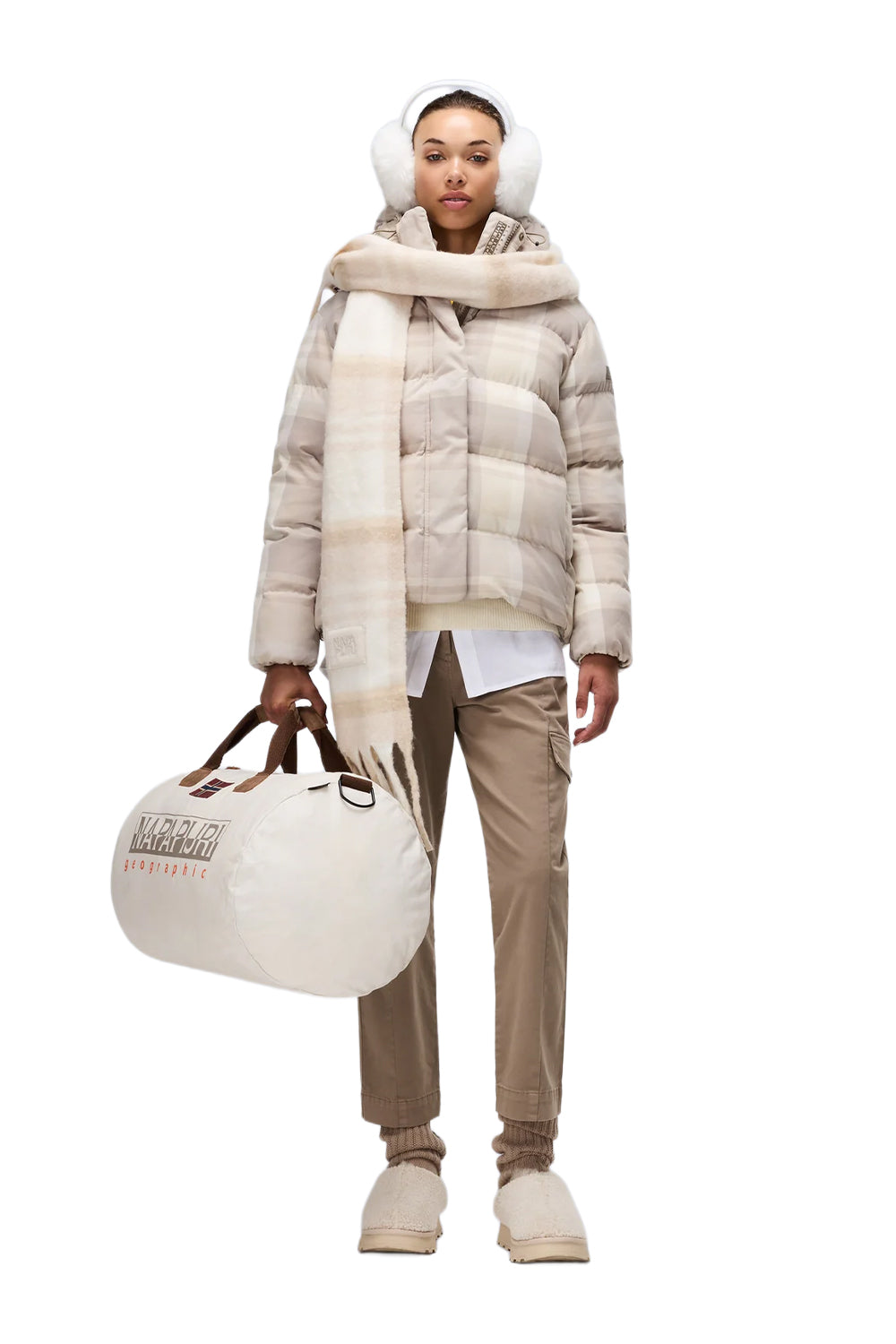Napapijri-Napapijri ThermoFibre® Glane Check Puffer CORDURA® Jacket Ekoseli Krem Kadın Mont-Mont-8-fleurdirect.live