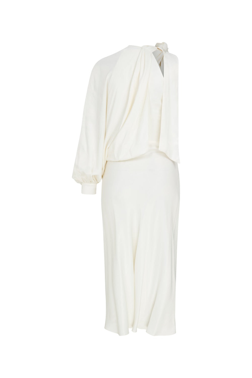 Nazlı Ceren-Emillien Asimetrik Saten Elbise White Swan-Elbise-2-fleurdirect.live