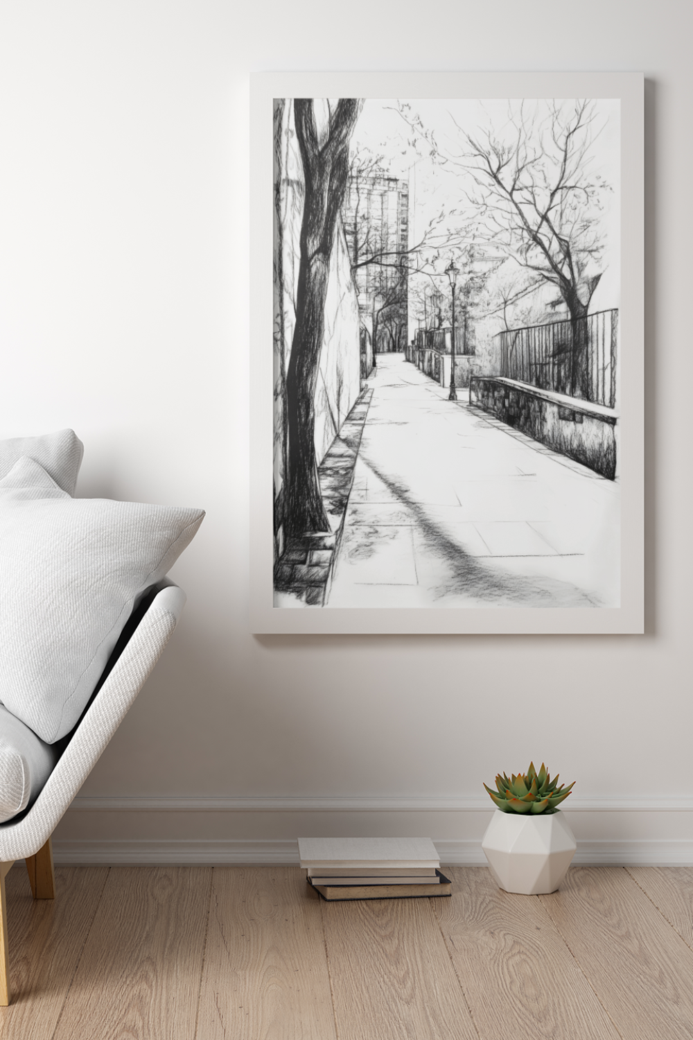 Nord Design-Kara Kalem Seri̇si̇ Çerçeveli̇ Tablo - Ağaçli Sokak-Tablo-1-fleurdirect.live