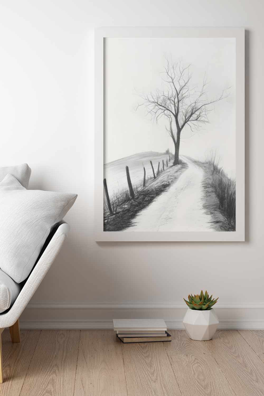 Nord Design-Kara Kalem Seri̇si̇ Çerçeveli̇ Tablo - Ağaçli Sokak-Tablo-2-fleurdirect.live