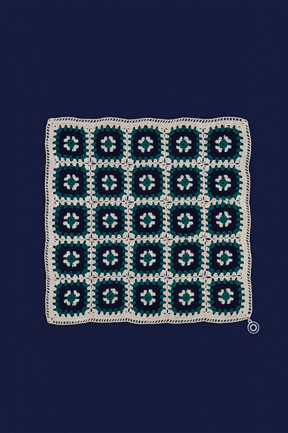 OHM Handmade-Bej Yeşil Lacivert Granny El İşi Dantel Örtü-Dantel Örtüler-1-fleurdirect.live
