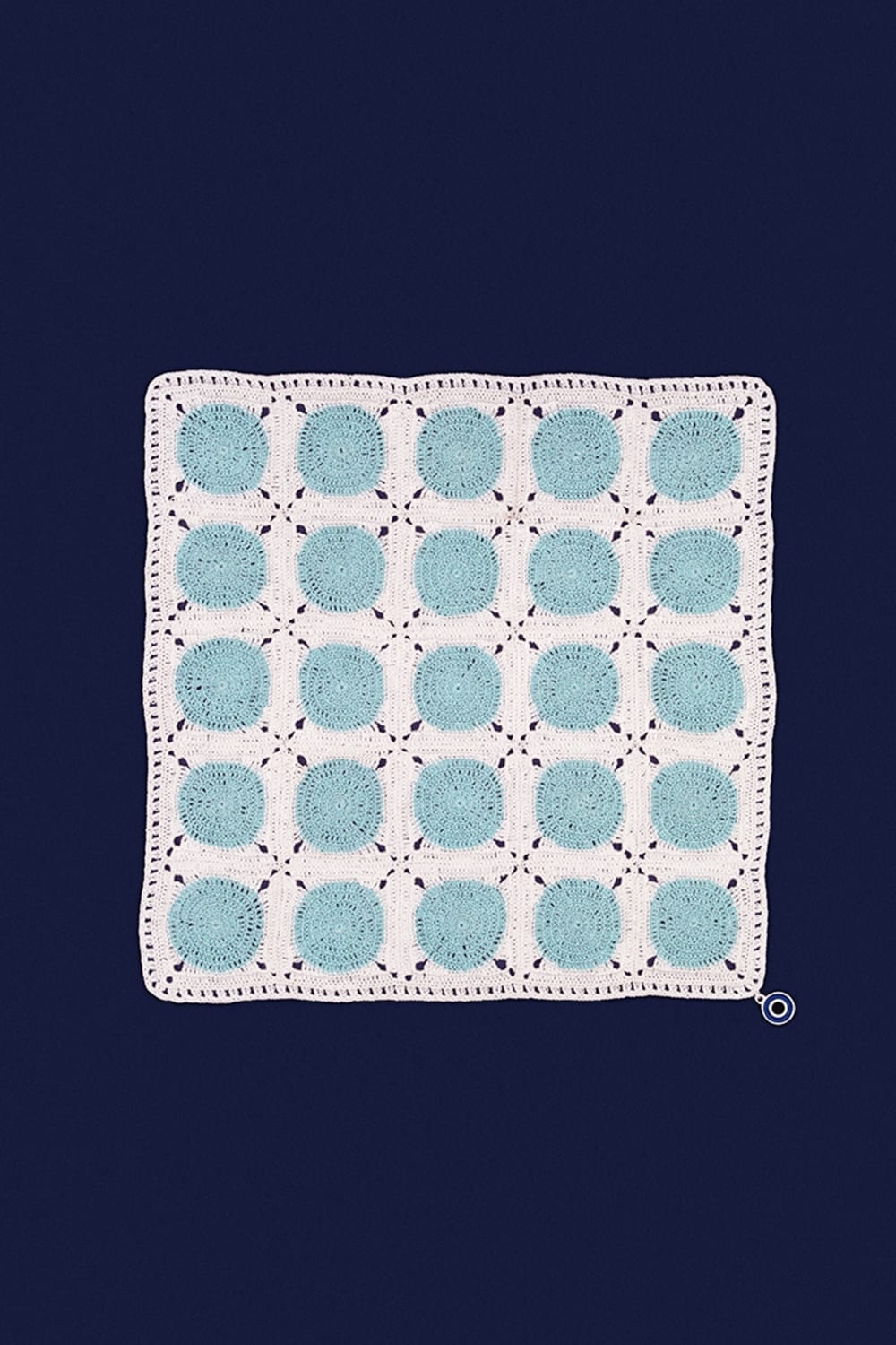 OHM Handmade-Beyaz Mavi Dots El İşi Dantel Örtü-Dantel Örtüler-1-fleurdirect.live