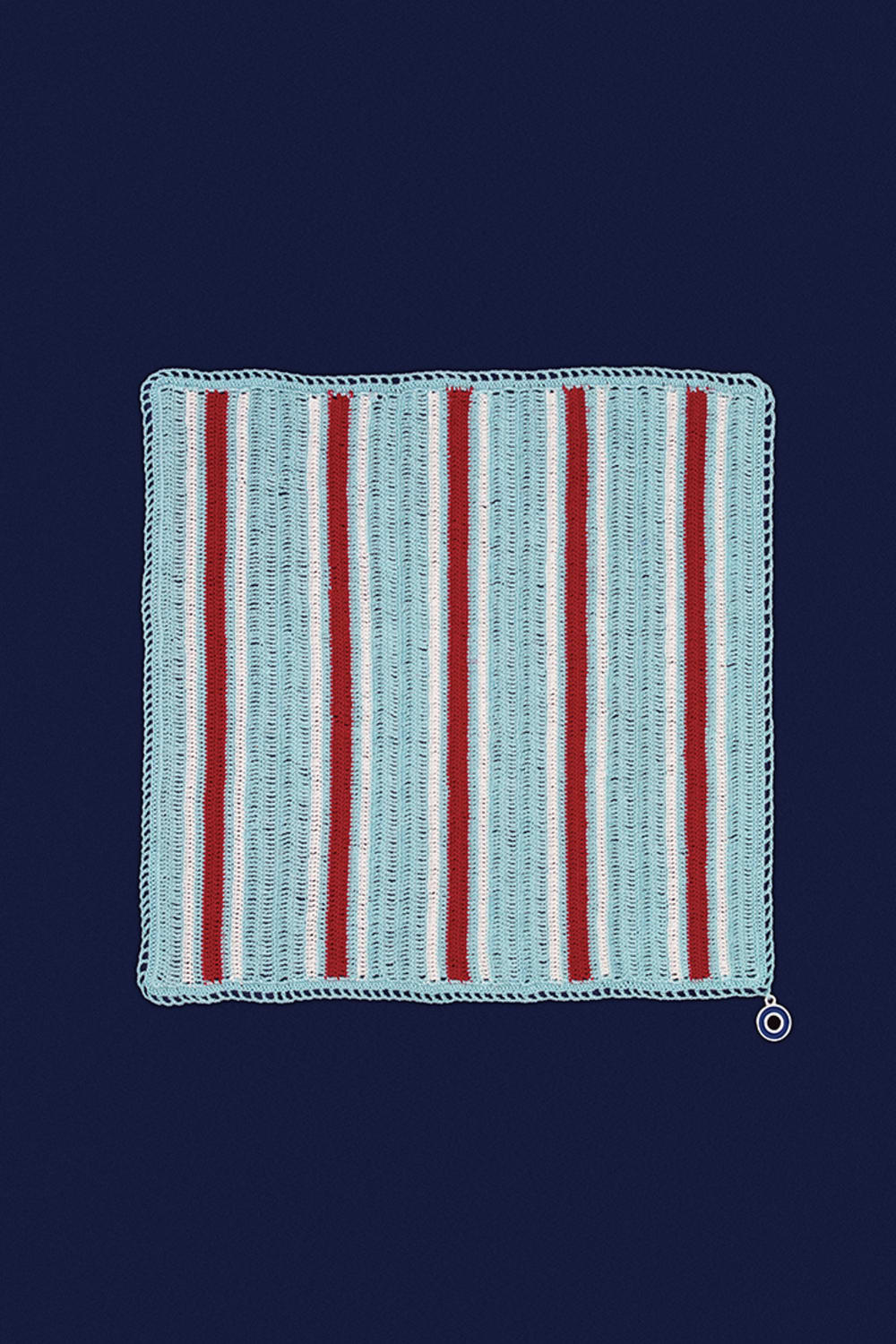 OHM Handmade-Beyaz Mavi Kırmızı Multi Stripes El İşi Dantel Örtü-Dantel Örtüler-1-fleurdirect.live