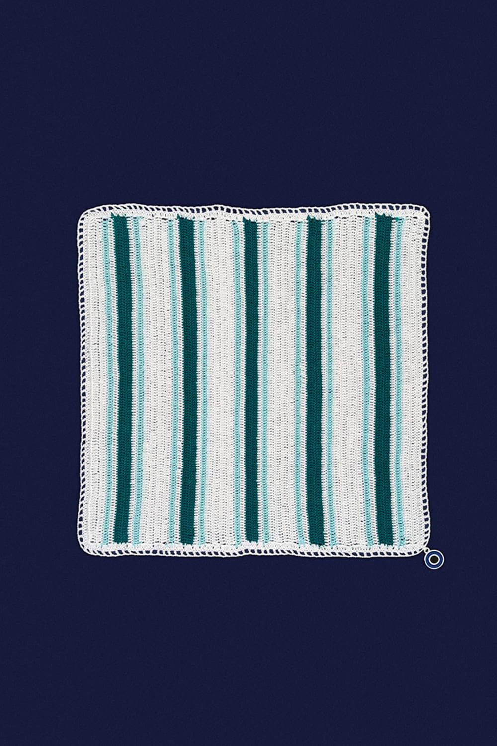 OHM Handmade-Beyaz Mavi Yeşil Stripes El İşi Dantel Örtü-Dantel Örtüler-1-fleurdirect.live
