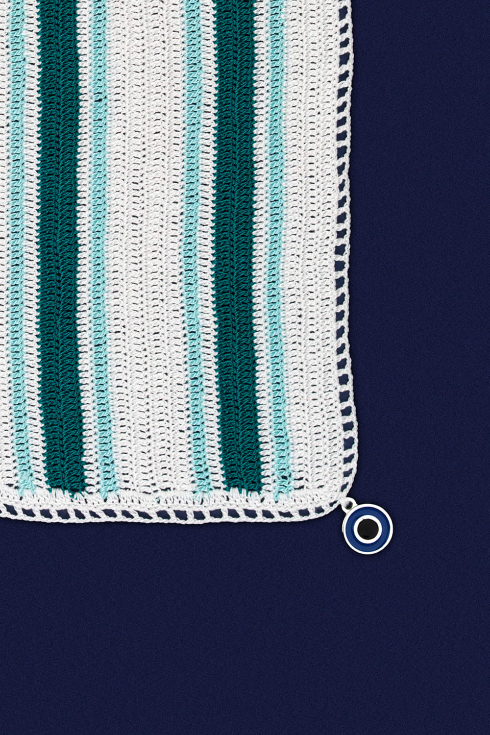 OHM Handmade-Beyaz Mavi Yeşil Stripes El İşi Dantel Örtü-Dantel Örtüler-2-fleurdirect.live