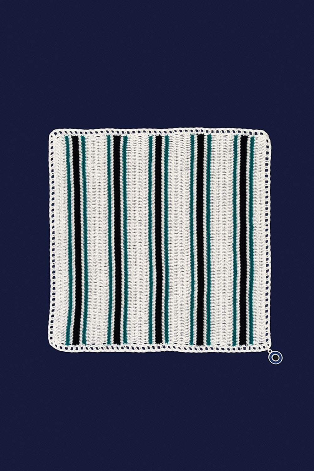 OHM Handmade-Krem Yeşil Siyah Stripes El İşi Dantel Örtü-Dantel Örtüler-1-fleurdirect.live