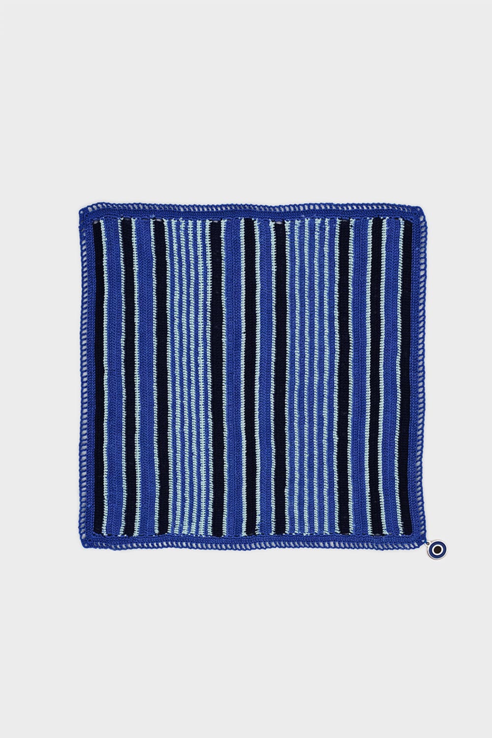 OHM Handmade-Saks Mavi Lacivert Multi Stripes El İşi Dantel Örtü-Dantel Örtüler-1-fleurdirect.live