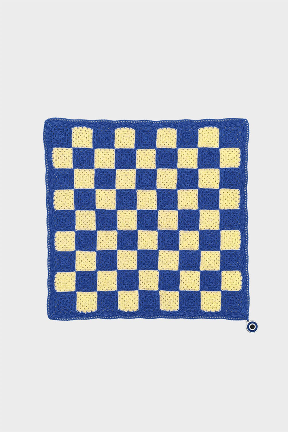OHM Handmade-Sarı Mavi Checkered El İşi Dantel Örtü-Dantel Örtüler-1-fleurdirect.live