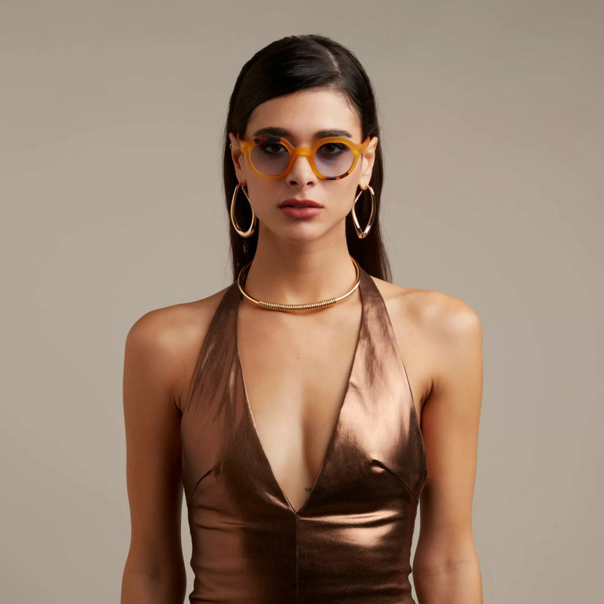 Okkia-Okkia Lauro Unisex Yuvarlak Sarı Havana Güneş Gözlüğü Siyah Degrade Mavi Gradyan-Güneş Gözlüğü-8-fleurdirect.live