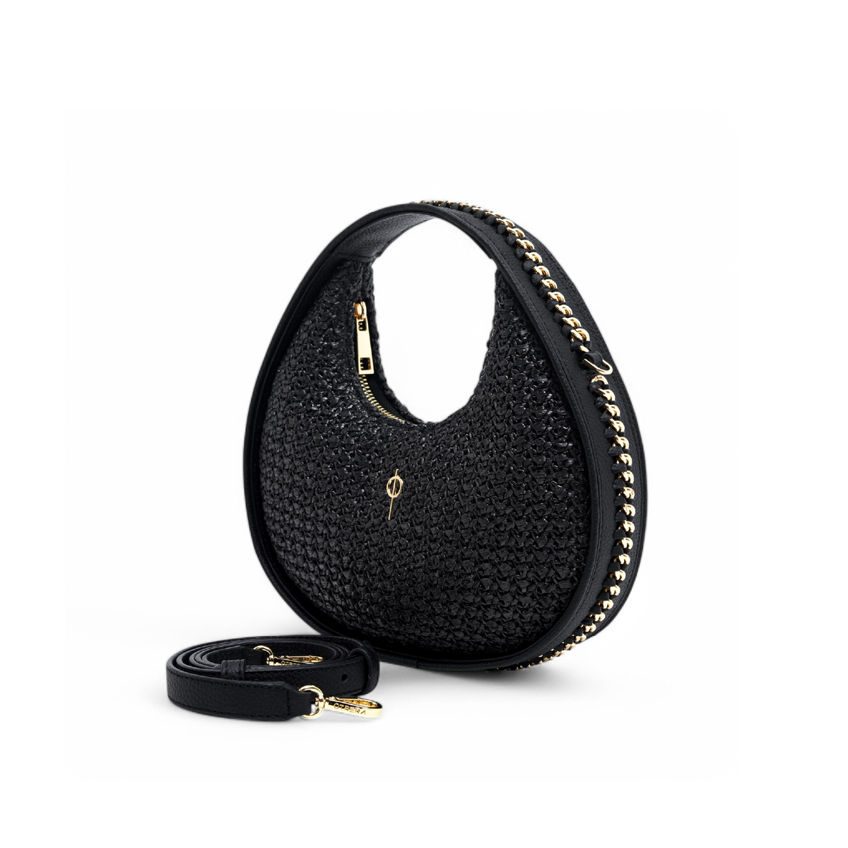 Otrera-Round Chain Bag Straw Black-Crossbody bag-2-fleurdirect.live