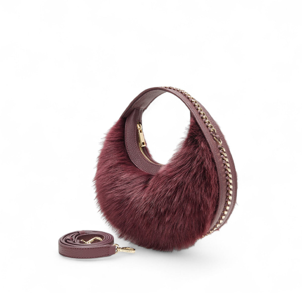 Otrera-Round Fluffy Burgundy-El Çantası-2-fleurdirect.live