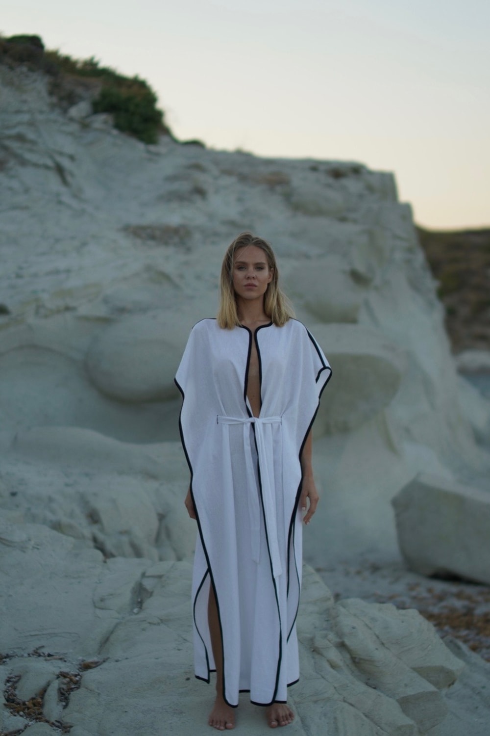 Pelia-Caroline Keten Kontrast Kimono-Elbise-1-fleurdirect.live