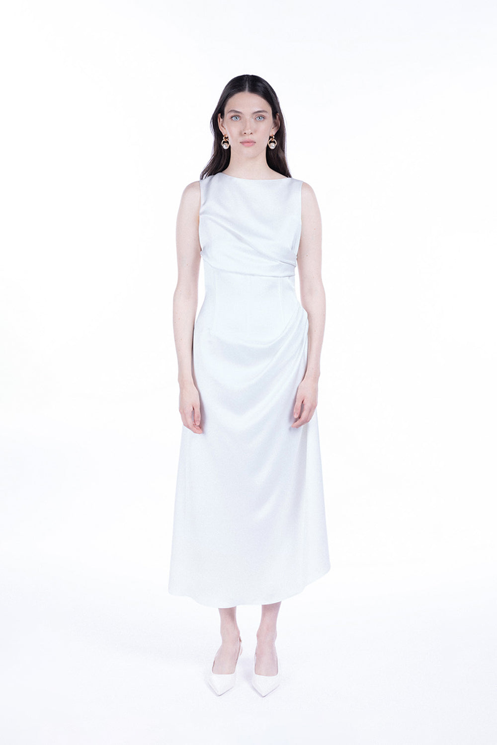 Peploum-Amor Draped Sateen Dress-Elbise-1-fleurdirect.live