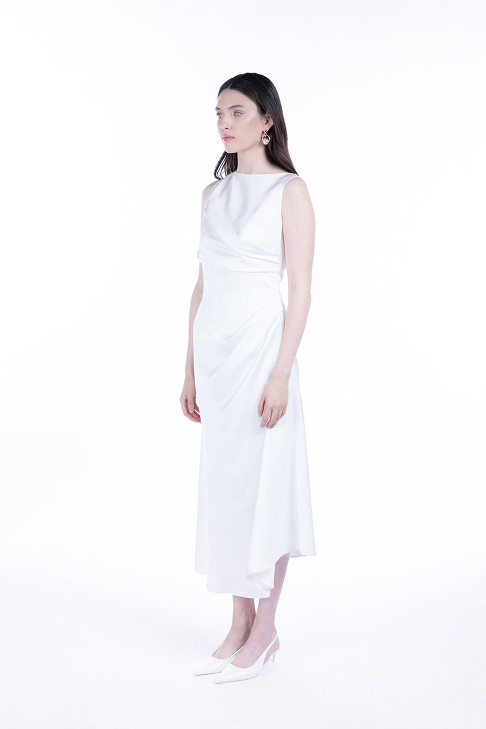 Peploum-Amor Draped Sateen Dress-Elbise-3-fleurdirect.live