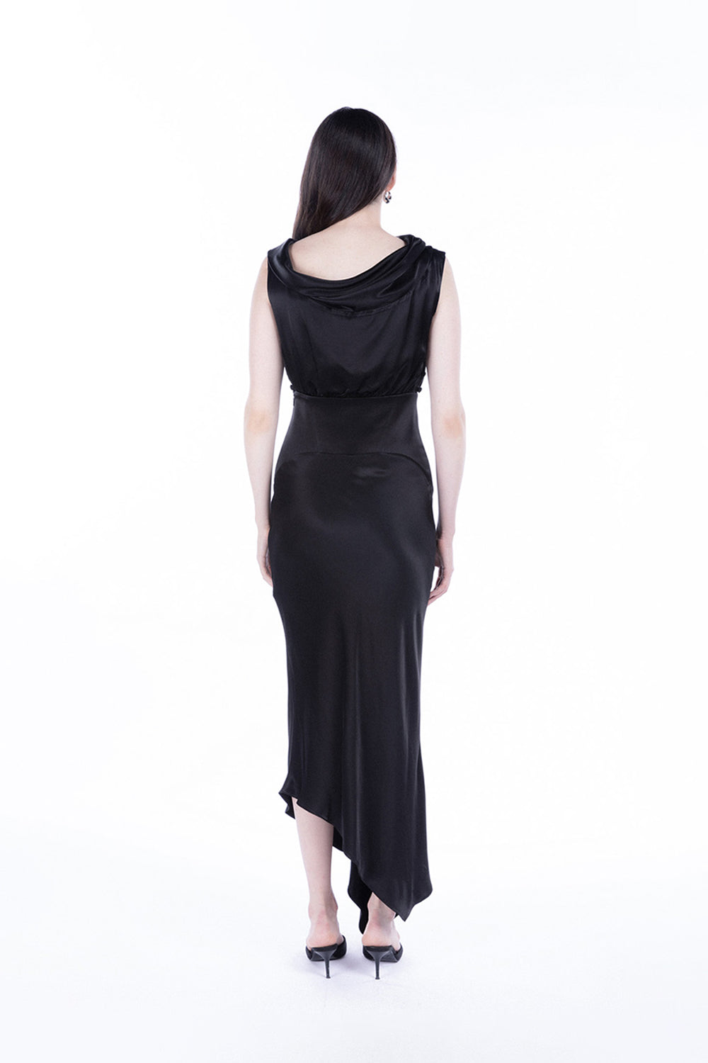 Peploum-Lea Folded Neckline Sateen Dress-Elbise-4-fleurdirect.live