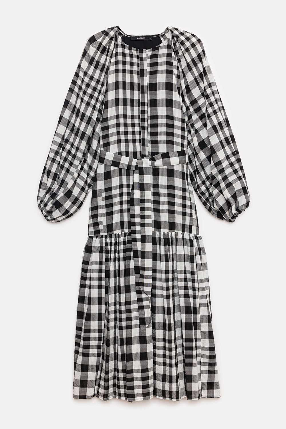 Peploum-Mie Dress In Checkered Pattern-Elbise-1-fleurdirect.live