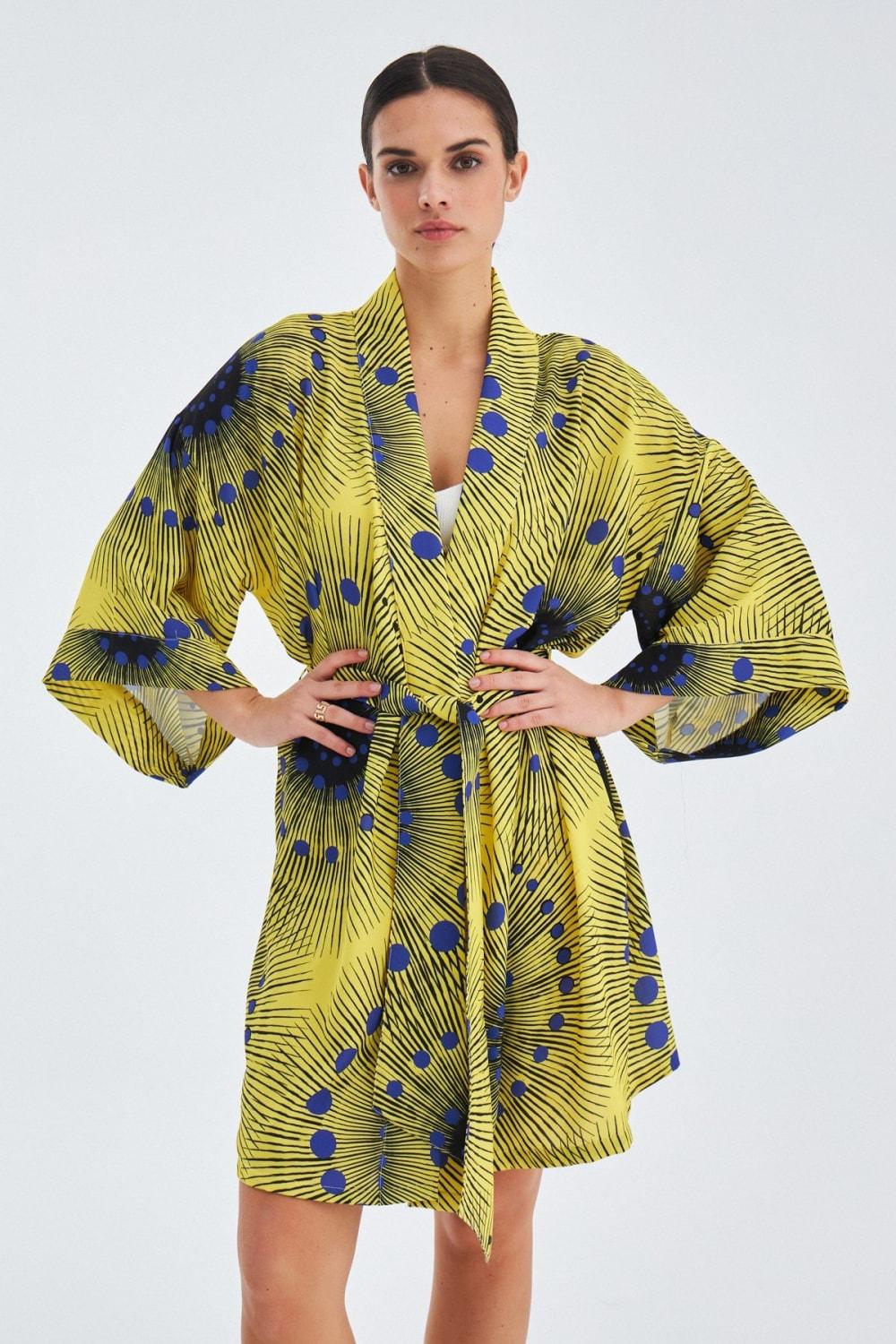 Peraluna-Aura Geometrik Desenli Diz Hizası Saten Kadın Kimono-Kimono-1-fleurdirect.live