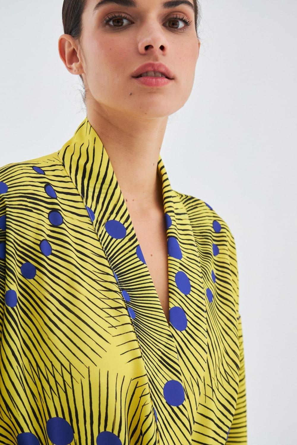 Peraluna-Aura Geometrik Desenli Diz Hizası Saten Kadın Kimono-Kimono-5-fleurdirect.live