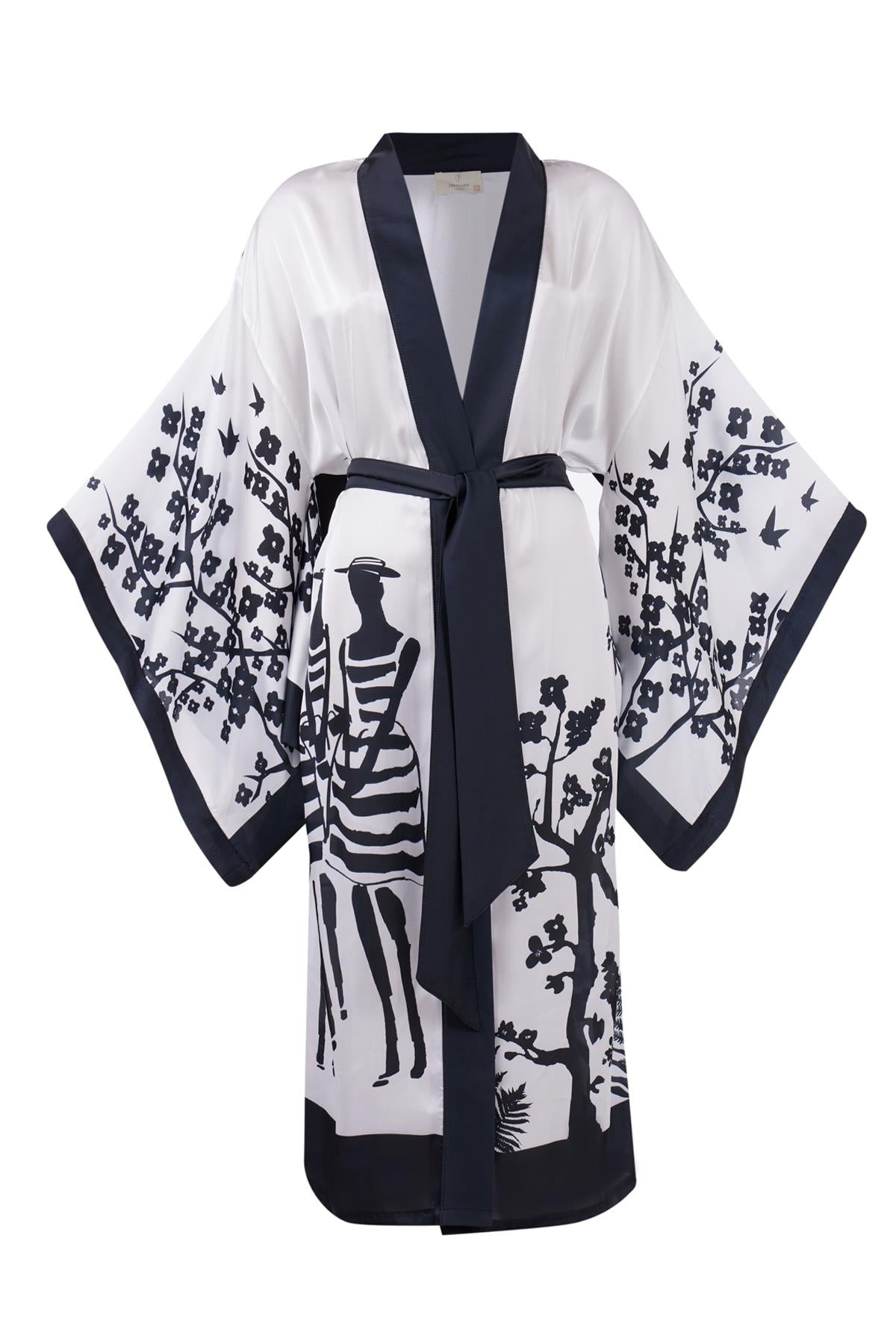 Peraluna-Beach Girls Long Kimono Kadınlar Ve Sakura Baskılı Uzun Saten Kadın Kimono Siyah Beyaz-Kimono-8-fleurdirect.live