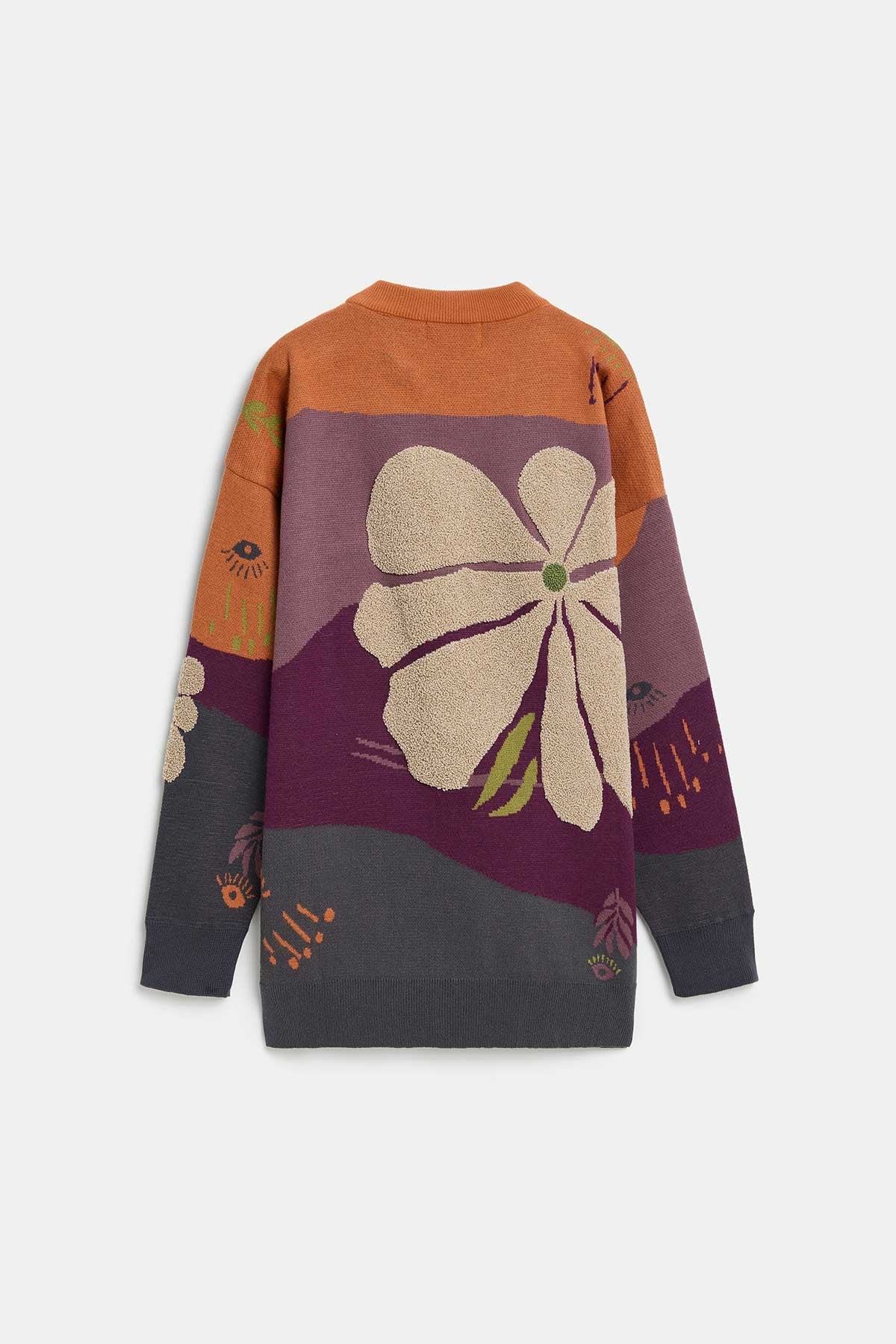 Peraluna-Peraluna Charlotte Pullover Bisiklet Yaka Göz Desen Çok Renkli Organik Pamuk Kadın Triko Kazak - Kiremit Multi-Kazak & Triko-11-fleurdirect.live