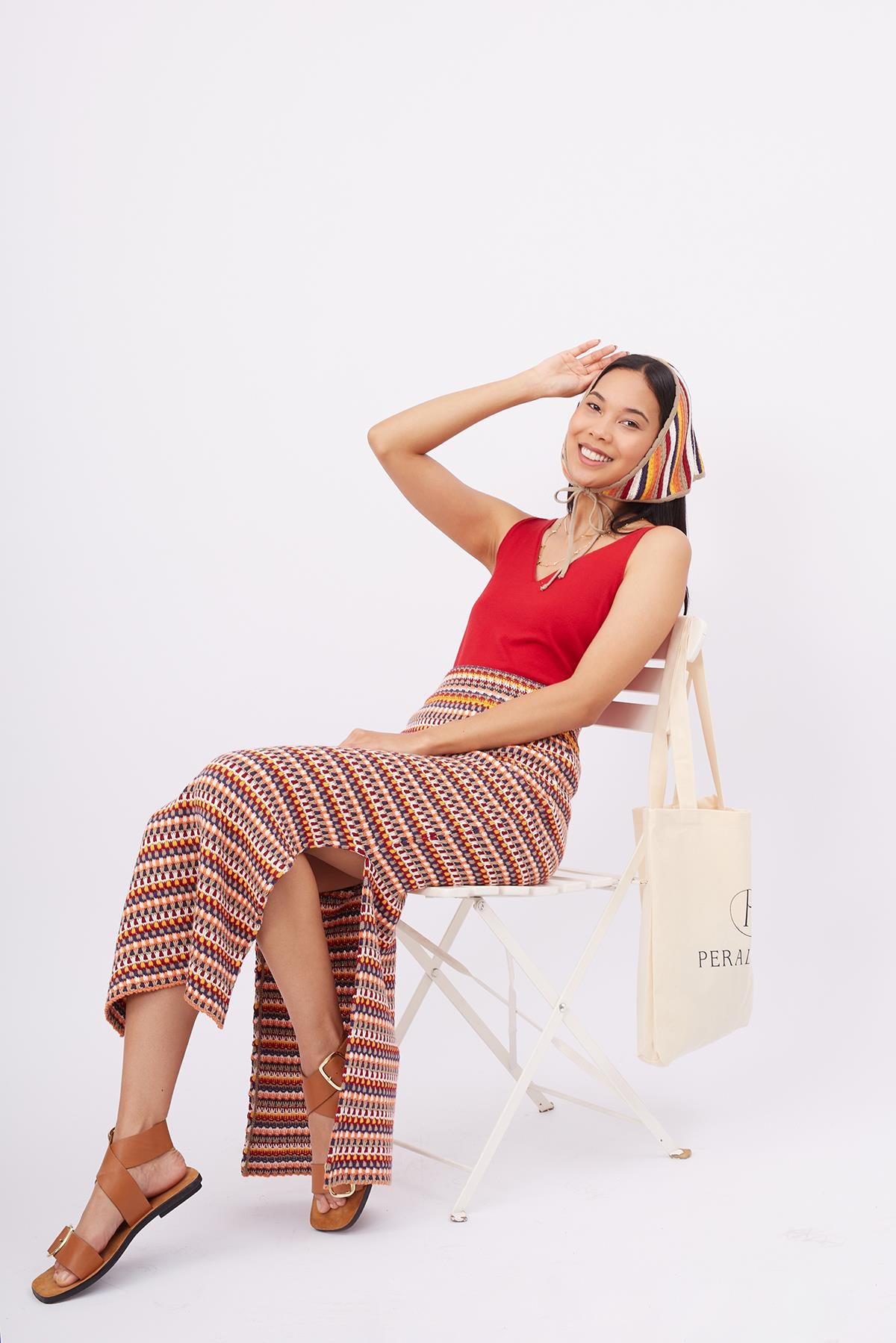 Peraluna-Frida Long Skirt Beli Lastikli Dar Kesim Yan Yırtmaçlı 90 Cm Kadın Triko Etek-Etek-6-fleurdirect.live