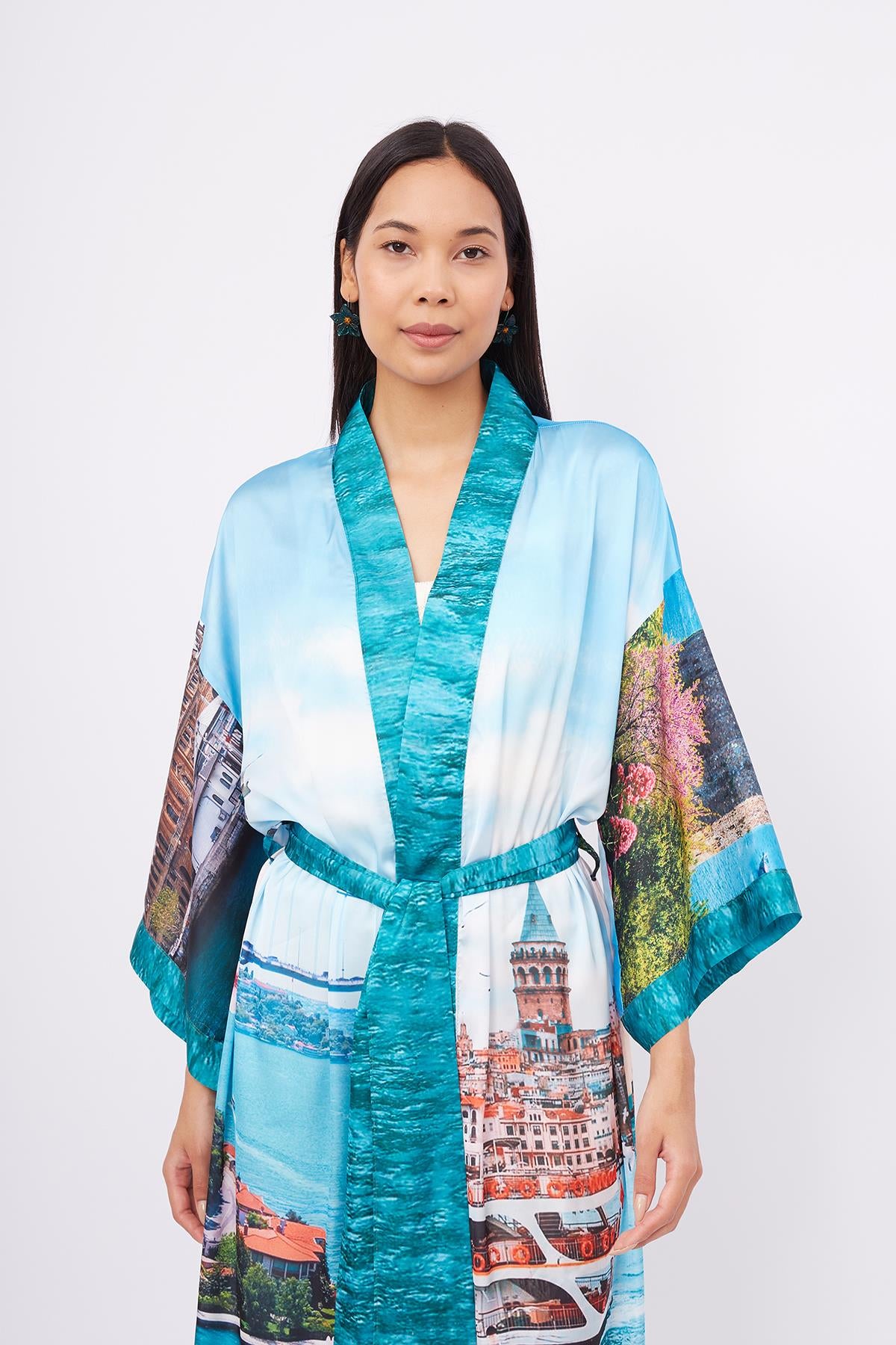 Peraluna-Istanbul Kimono İstanbul Manzara Baskılı 125 Cm Uzun Saten Kadın Kimono-Kimono-2-fleurdirect.live