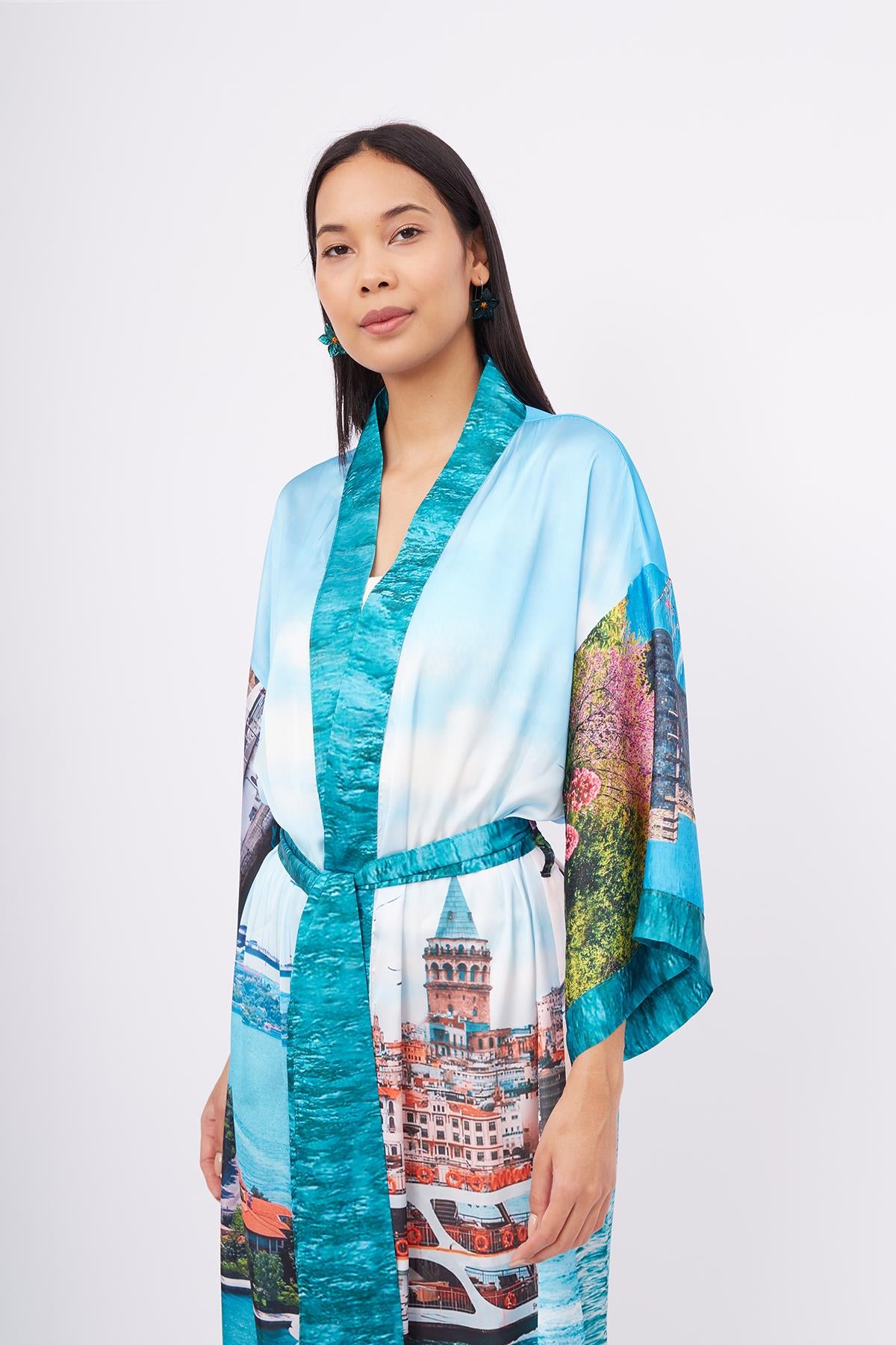 Peraluna-Istanbul Kimono İstanbul Manzara Baskılı 125 Cm Uzun Saten Kadın Kimono-Kimono-5-fleurdirect.live