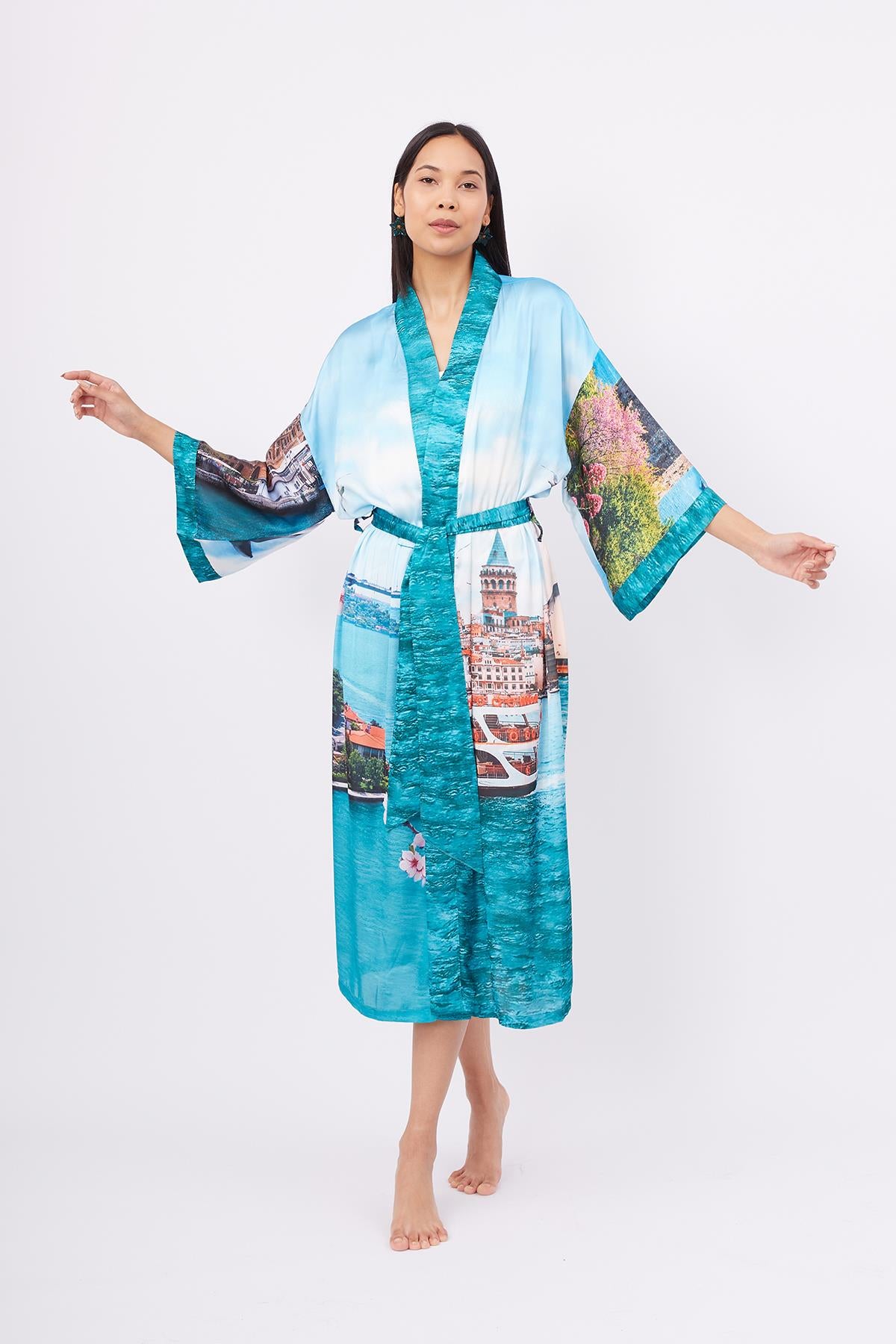 Peraluna-Istanbul Kimono İstanbul Manzara Baskılı 125 Cm Uzun Saten Kadın Kimono-Kimono-8-fleurdirect.live