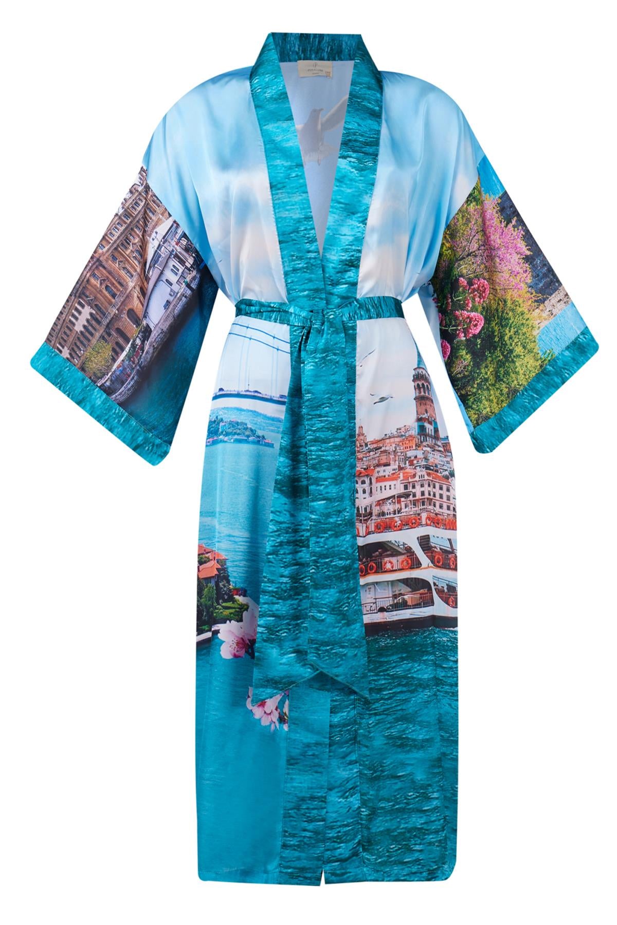 Peraluna-Istanbul Kimono İstanbul Manzara Baskılı 125 Cm Uzun Saten Kadın Kimono-Kimono-9-fleurdirect.live