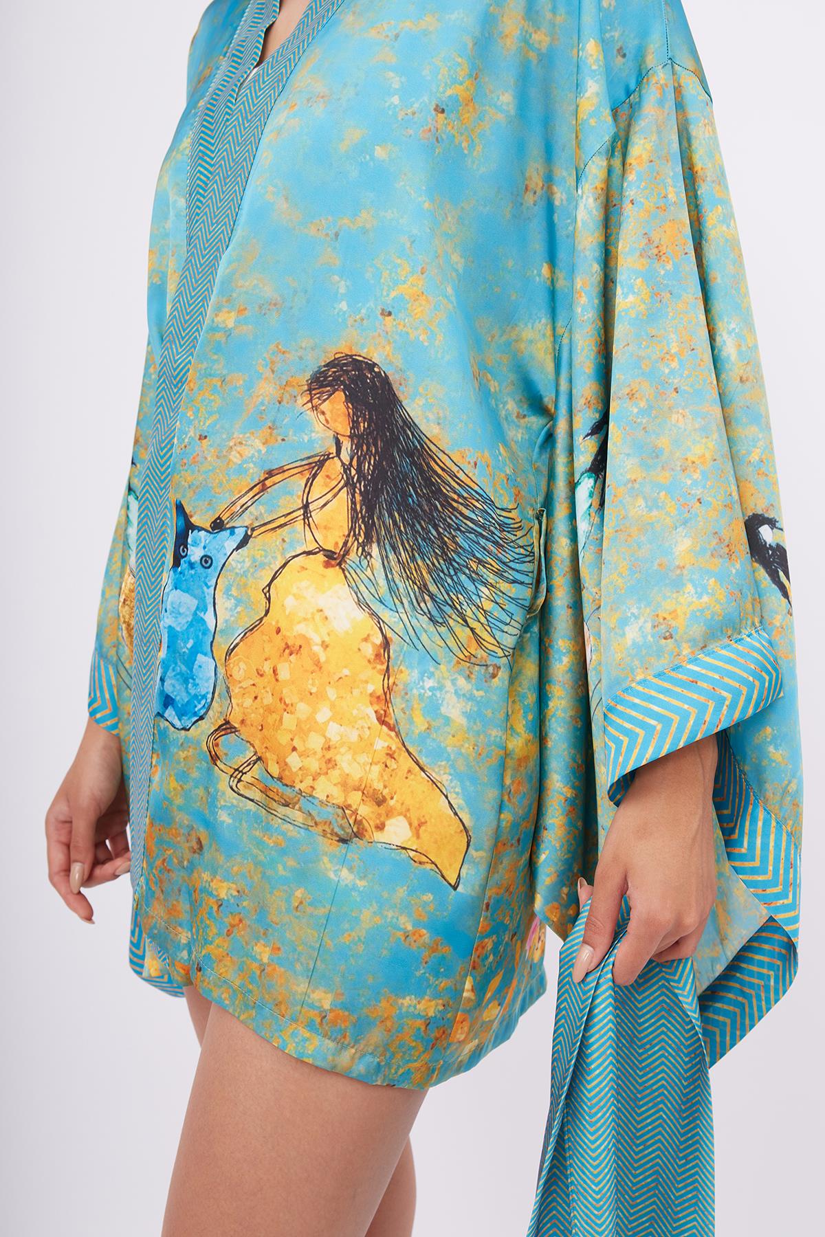 Peraluna-Joy Short Kimono Anne çocuk Baskılı Kısa Saten Kadın Kimono Turkuaz-Kimono-4-fleurdirect.live