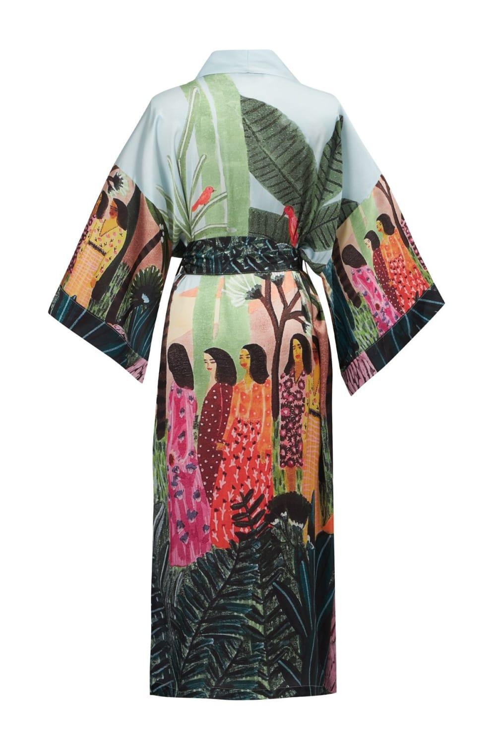 Peraluna-Kauri̇ Tropik Desenli Bilek Hizası Saten Kadın Kimono-Kimono-10-fleurdirect.live