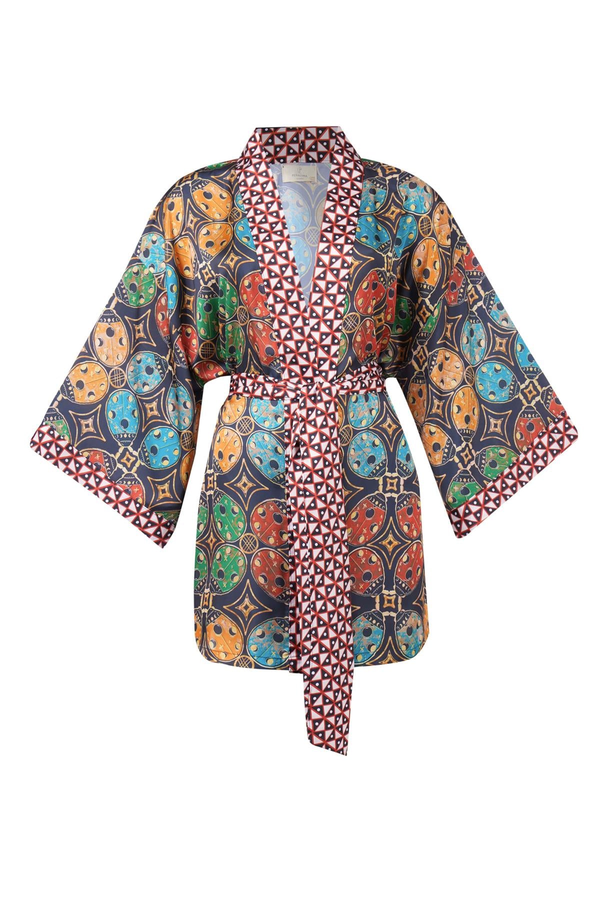 Peraluna-Ladybug Short Kimono Uğur Böceği Baskılı Kısa Saten Kadın Kimono çok Renkli-Kimono-9-fleurdirect.live