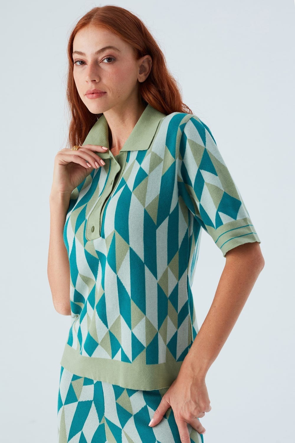 Peraluna-Lena Blouse %100 Pamuk Geometrik Retro Desenli Kadın Triko Bluz -T-Shirts-6-fleurdirect.live