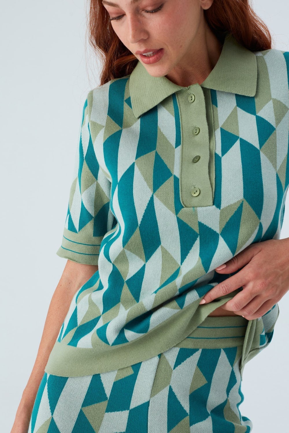 Peraluna-Lena Blouse %100 Pamuk Geometrik Retro Desenli Kadın Triko Bluz -T-Shirts-7-fleurdirect.live