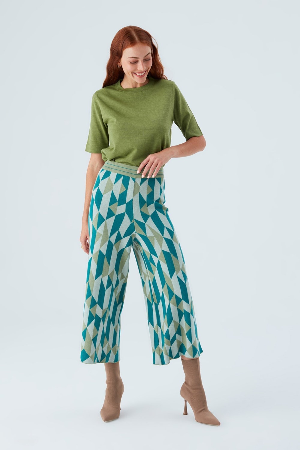 Peraluna-Lena Trouser %100 Pamuk Geometrik Retro Desenli Kadın Triko Pantolon -Pantolon-2-fleurdirect.live