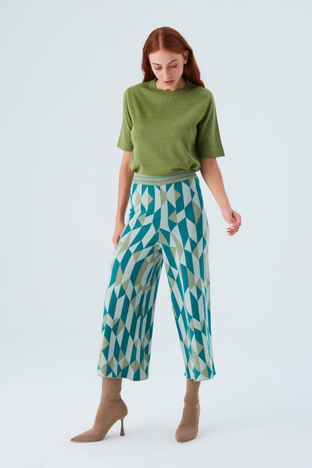 Peraluna-Lena Trouser %100 Pamuk Geometrik Retro Desenli Kadın Triko Pantolon -Pantolon-3-fleurdirect.live