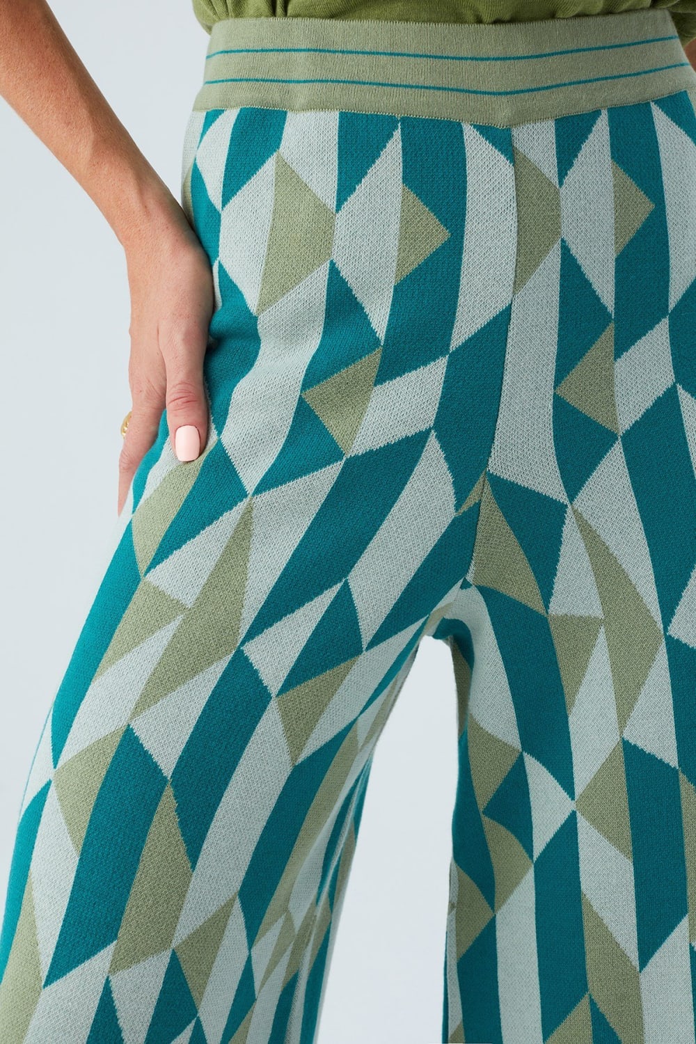 Peraluna-Lena Trouser %100 Pamuk Geometrik Retro Desenli Kadın Triko Pantolon -Pantolon-5-fleurdirect.live