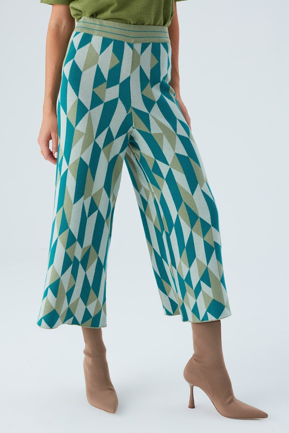 Peraluna-Lena Trouser %100 Pamuk Geometrik Retro Desenli Kadın Triko Pantolon -Pantolon-7-fleurdirect.live