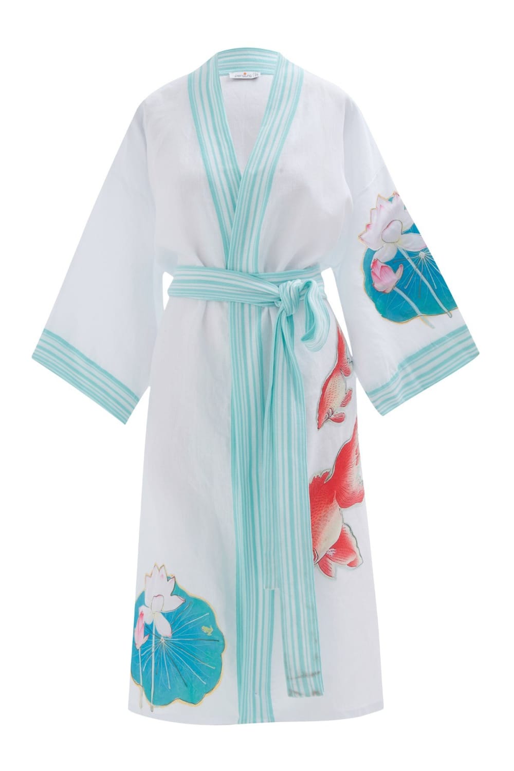 Peraluna-Lotus Balık Aplikeli Keten Karışımlı Diz Altı Kadın Kimono-Kimono-10-fleurdirect.live