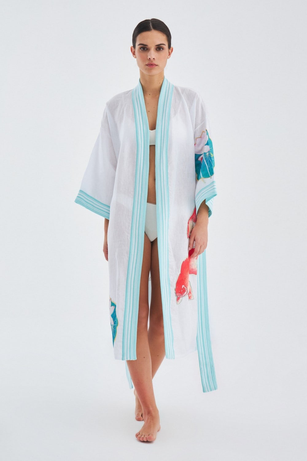 Peraluna-Lotus Balık Aplikeli Keten Karışımlı Diz Altı Kadın Kimono-Kimono-6-fleurdirect.live