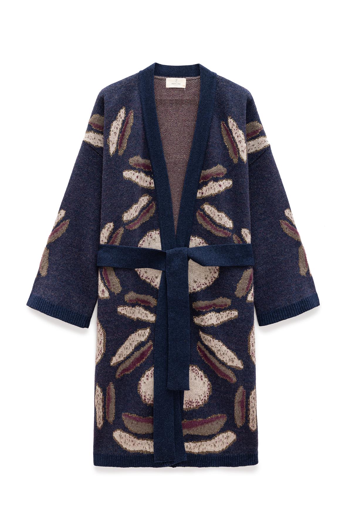 Peraluna-Makoya Desenli Kadın Triko Kimono Indigo Multi-Kimono-8-fleurdirect.live