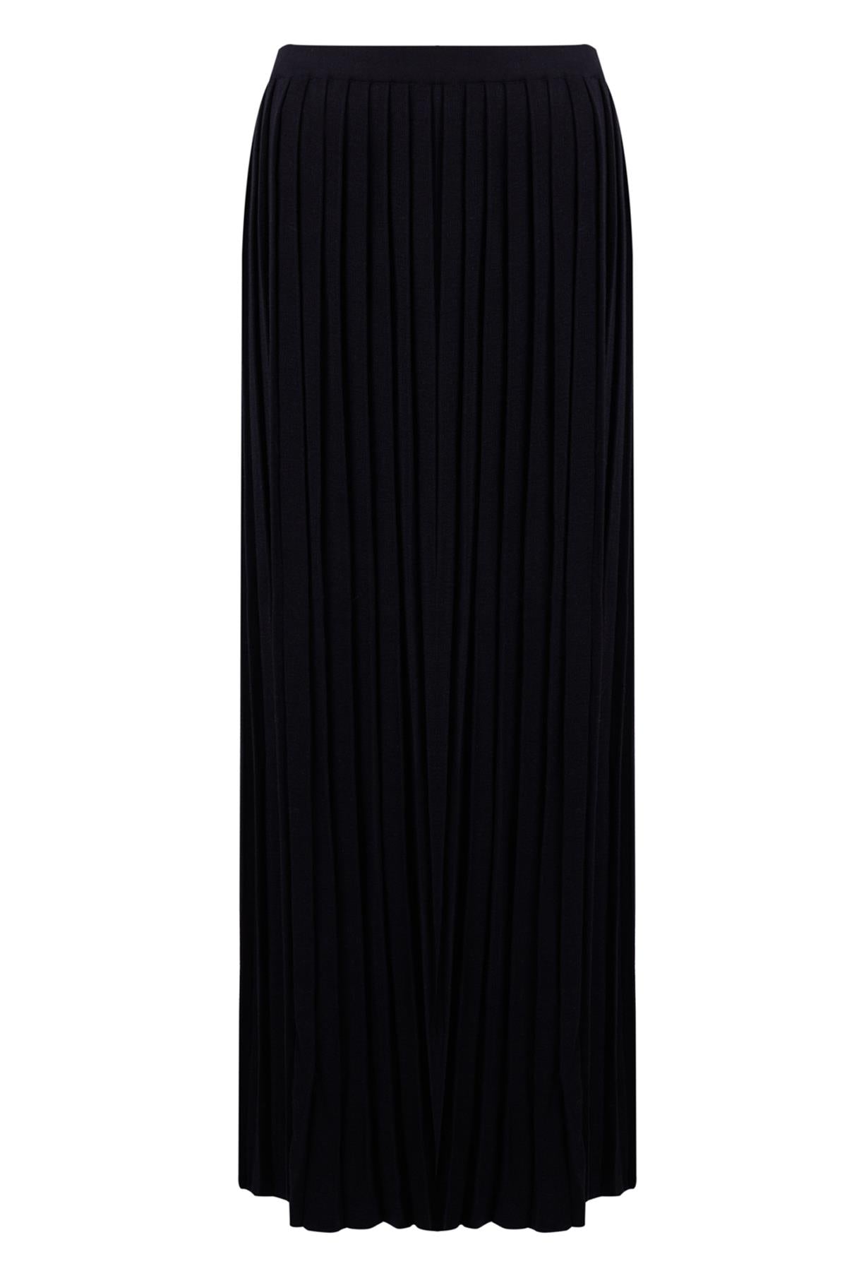 Peraluna-Maxi Skirt Maxi Boy Pileli Kadın Triko Etek Siyah-Etek-9-fleurdirect.live